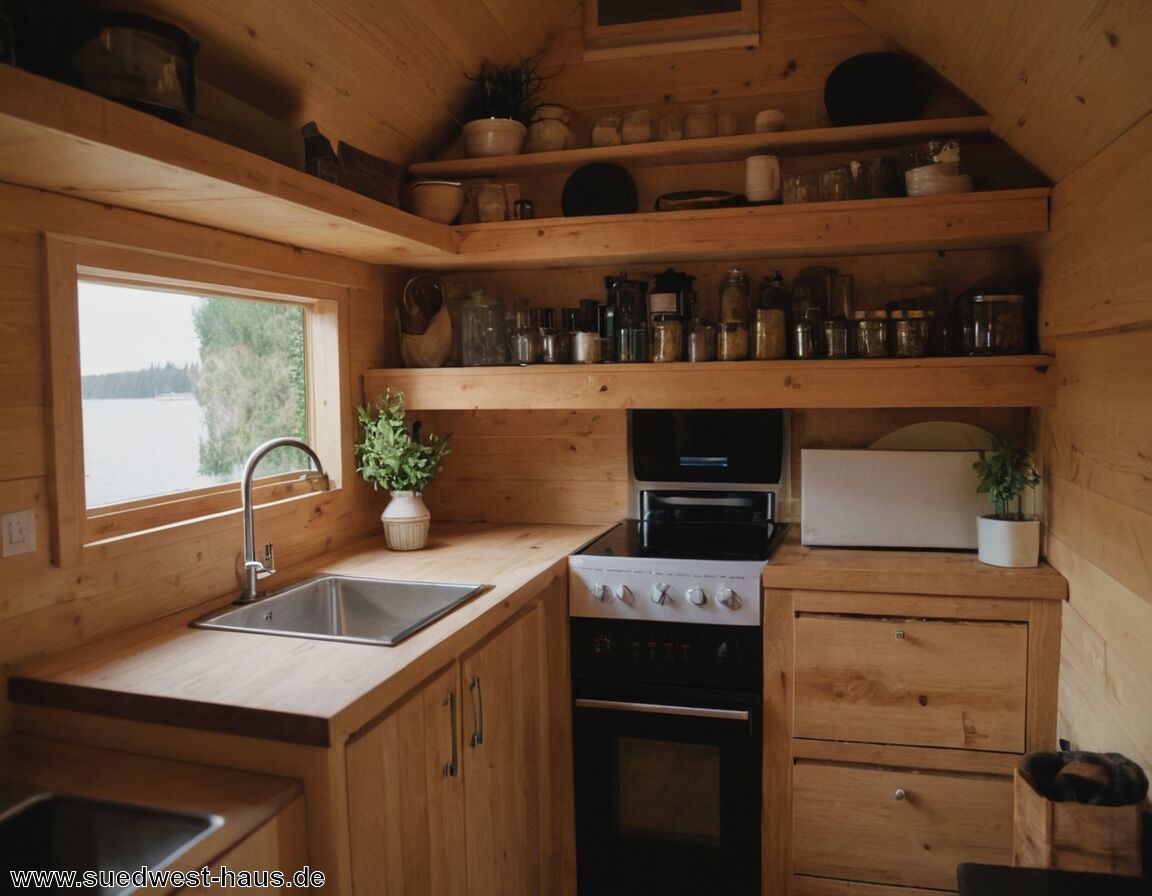 Offene Regalsysteme zur Stauraumnutzung   - Tiny House Innenarchitektur: Wie man auf 20 m² alles unterbringt