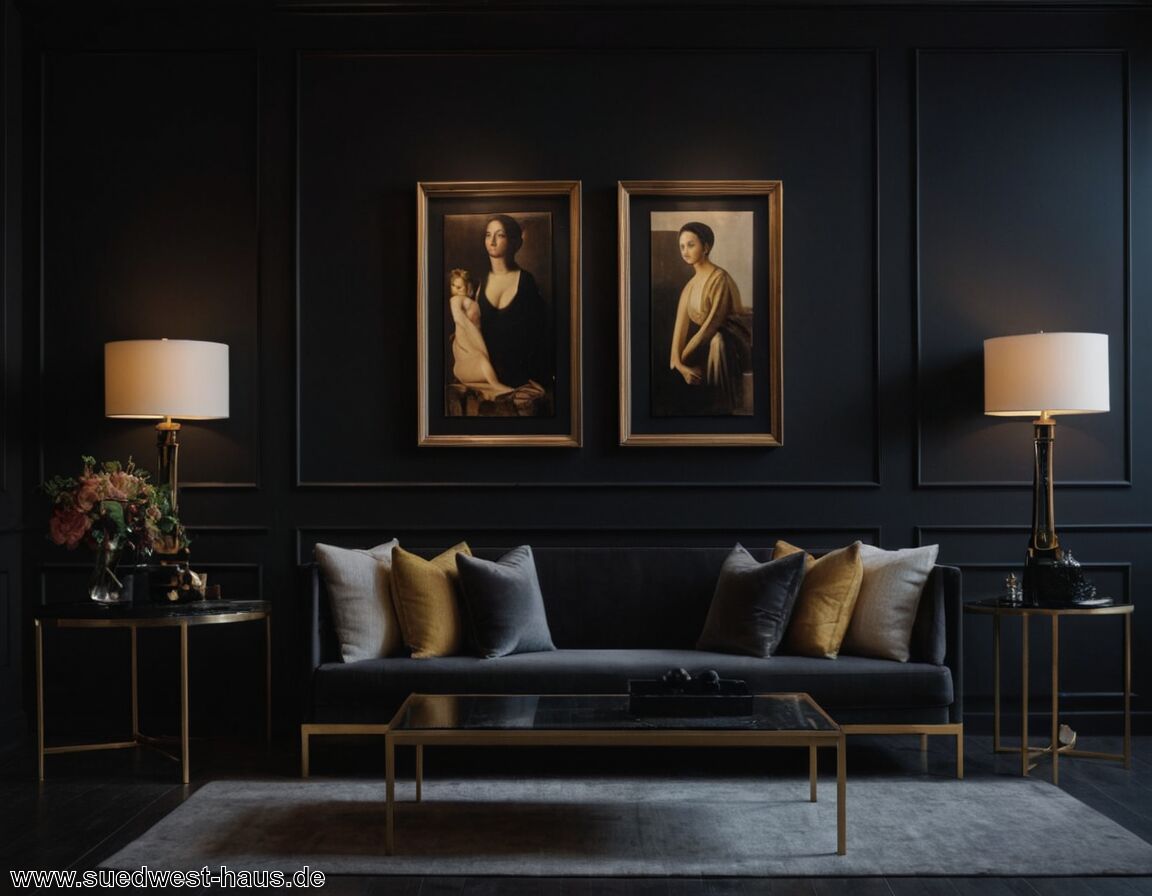 Akzentuierung mit Deko und Kunst   - Schwarz in der Inneneinrichtung: Mut zur dunklen Eleganz
