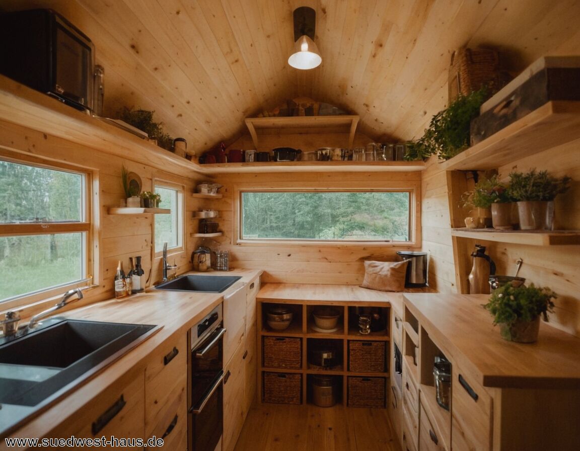 Platzsparende Küchenlösungen integrieren   - Tiny House Innenarchitektur: Wie man auf 20 m² alles unterbringt